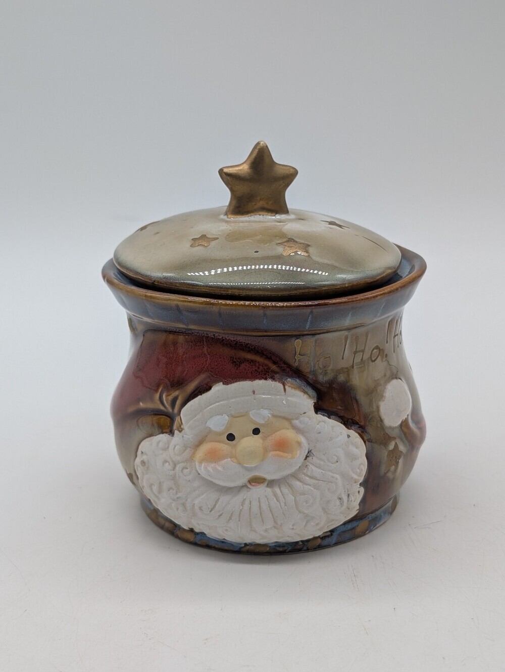 Greenbrier International Ceramic Santa Claus Lidded Mini Candy Jar / Sugar Bowl